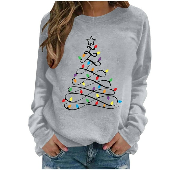 Christmas Shirts for Women Long Sleeve Casual Xmas Tree Graphci Cute Party Holiday Tees Fashion Fall Pullover Tops