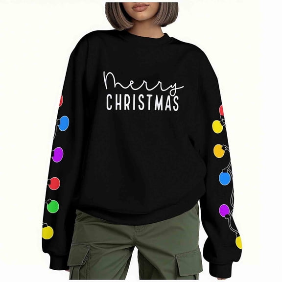 Christmas Shirts for Women: Merry Christmas Letter Print T-Shirts Funny Xmas Graphic Long Sleeve Pullover Tops