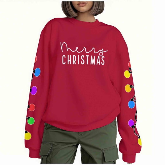 Christmas Shirts for Women: Merry Christmas Letter Print T-Shirts Funny Xmas Graphic Long Sleeve Pullover Tops