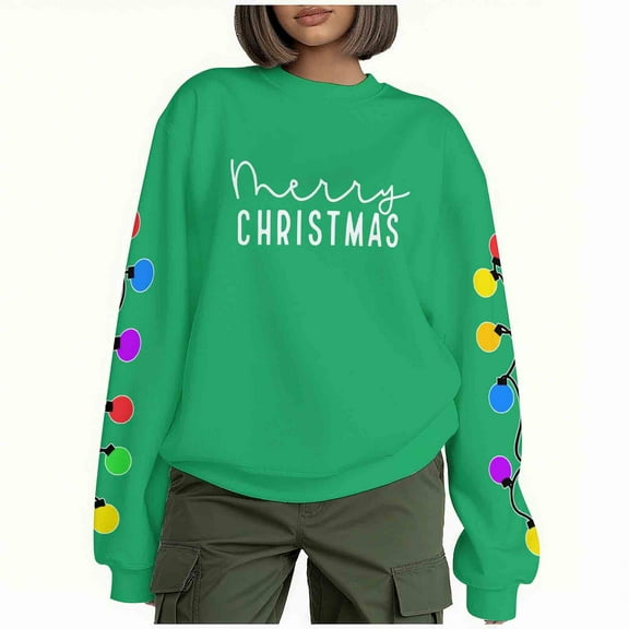 Christmas Shirts for Women: Merry Christmas Letter Print T-Shirts Funny Xmas Graphic Long Sleeve Pullover Tops