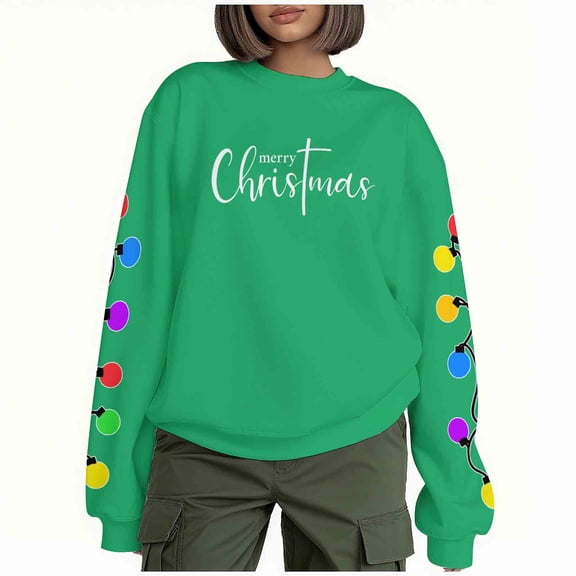 Christmas Shirts for Women: Merry Christmas Letter Print T-Shirts Funny Xmas Graphic Long Sleeve Pullover Tops