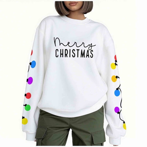 Christmas Shirts for Women: Merry Christmas Letter Print T-Shirts Funny Xmas Graphic Long Sleeve Pullover Tops