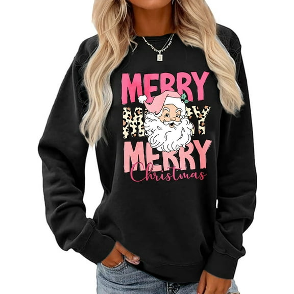 Christmas Shirts for Women: Merry and Bright Sweatshirt Long Sleeve Santa Shirt Christmas Vacation Shirt
