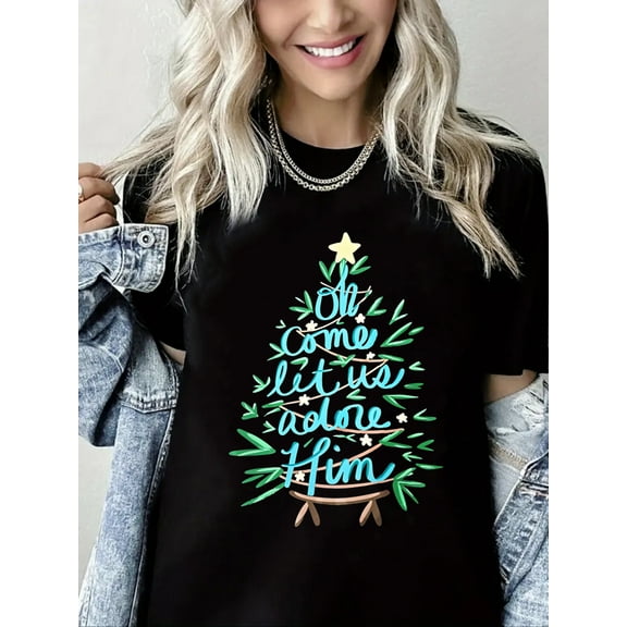 Christmas Shirts for Women: Merry and Bright T Shirt Short Sleeve Christmas Tree Shirt Christmas Vacation Tee