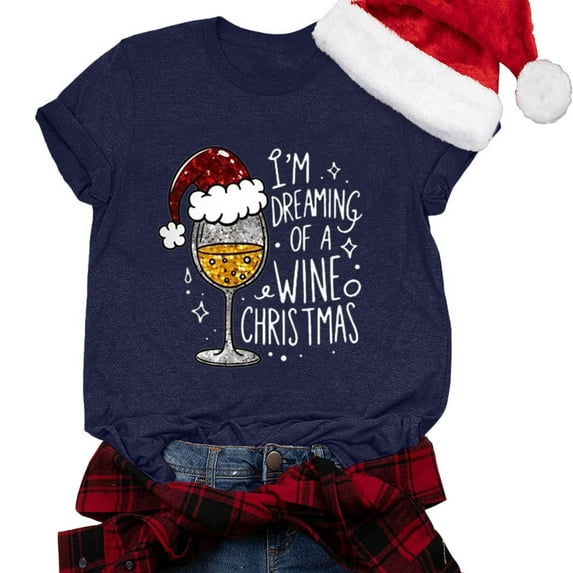 Christmas Shirts for Women Novelty Cartoon Print Glass Graphic T Shirt Plus Size Crew Neck Short Sleeve Casual Tee Tops XXL