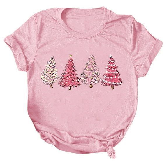 Christmas Shirts for Women Novelty Xmas Tree Print T Shirts Plus Size Crew Neck Short Sleeve Holiday Casual Basic Tee Tops XXL