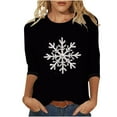 thumbnail image 1 of Christmas Shirts for Women Plus Size 3/4 Length Sleeve Tops Crewneck Loose Xmas Tree Snowflakes Graphic Tee Tshirts (5XL, Black 01), 1 of 4