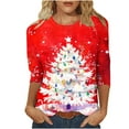 thumbnail image 1 of Christmas Shirts for Women Plus Size 3/4 Length Sleeve Tops Crewneck Loose Xmas Tree Snowflakes Graphic Tee Tshirts (5XL, Red 02), 1 of 4