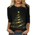 thumbnail image 1 of Christmas Shirts for Women Plus Size 3/4 Length Sleeve Tops Crewneck Loose Xmas Tree Snowflakes Graphic Tee Tshirts (S, Black 04), 1 of 4