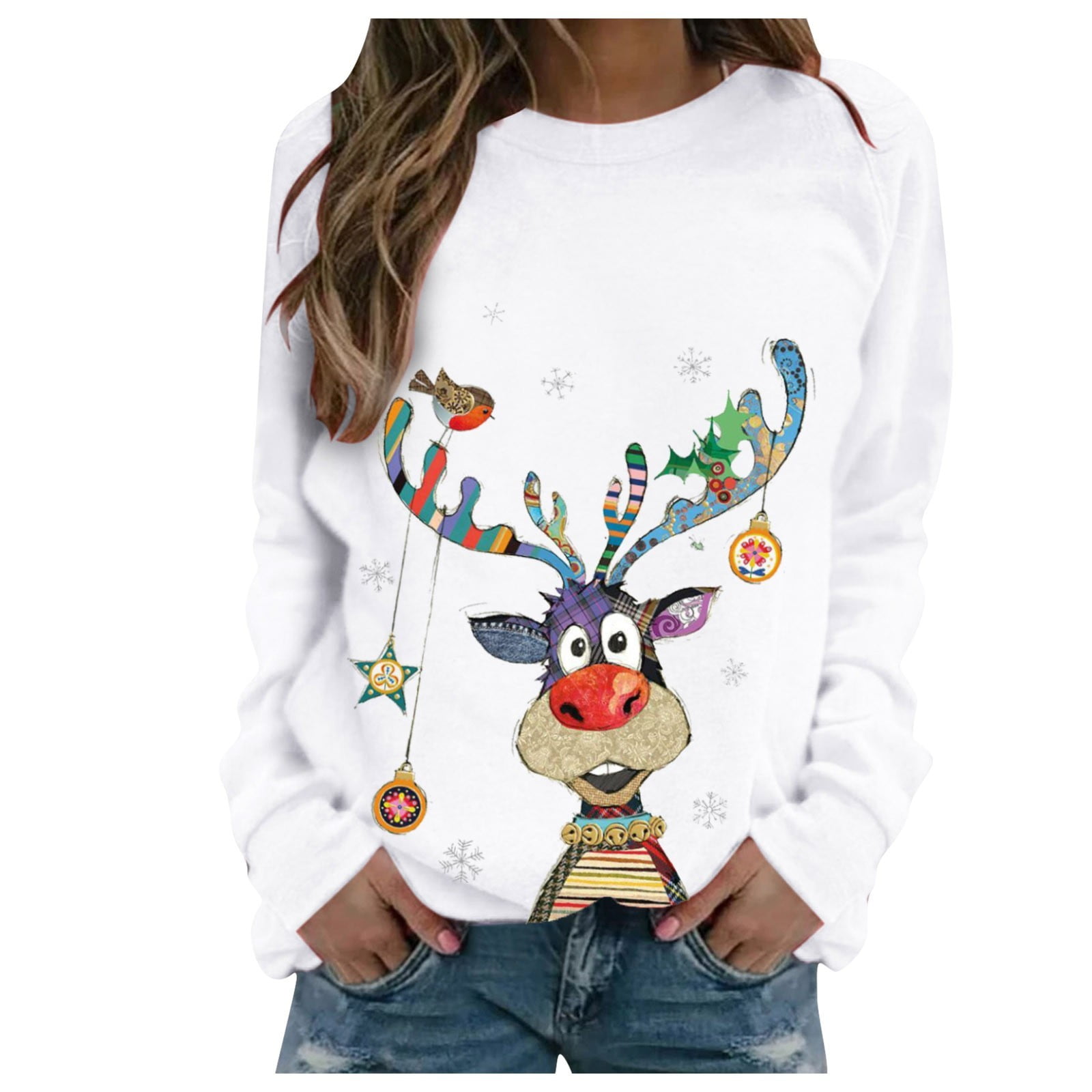Christmas Shirts for Women Plus Size Xmas Ugly Snowman Print Long ...