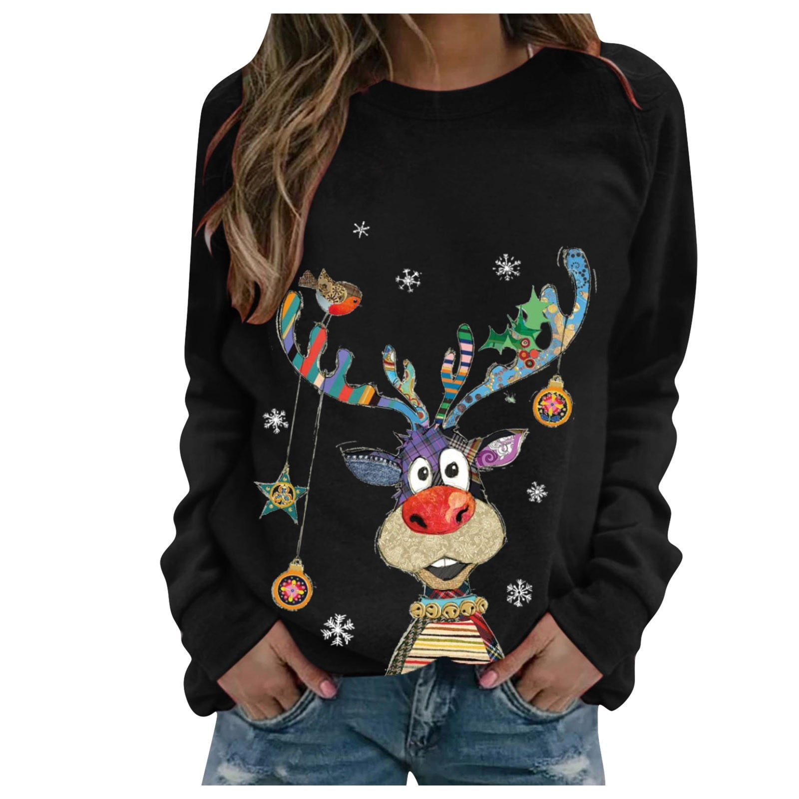 Christmas Shirts for Women Plus Size Xmas Ugly Snowman Print Long