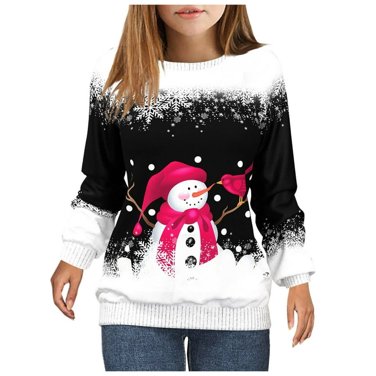 Christmas T Shirts for Women Long Sleeve Funny Print Graphic Xmas  Sweatshirts Casual Pullover Tops Ugly Sweater Blouses