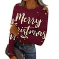 thumbnail image 1 of Christmas Shirts for Women Ribbed Knit Tops Graphic Merry Christmas Tree Print Fitted Long Sleeve Tee Top Fall Winter Trendy Clothes, 1 of 5