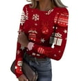 thumbnail image 1 of Christmas Shirts for Women Ribbed Knit Tops Graphic Merry Christmas Tree Print Fitted Long Sleeve Tee Top Fall Winter Trendy Clothes, 1 of 6