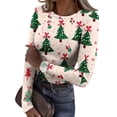 thumbnail image 1 of Christmas Shirts for Women Ribbed Knit Tops Graphic Merry Christmas Tree Print Fitted Long Sleeve Tee Top Fall Winter Trendy Clothes, 1 of 6