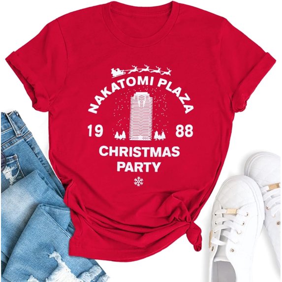 Christmas Shirts for Women Santa Holiday Short Sleeve Tops Xmas Graphic Print T Shirt