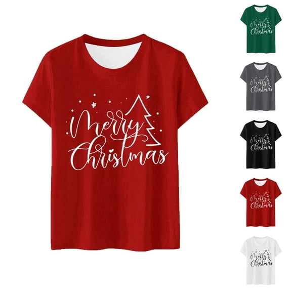 Christmas Shirts for Women Short Sleeve Crewneck Casual Merry Christmas Graphic T Shirts Xmas Holiday Tops