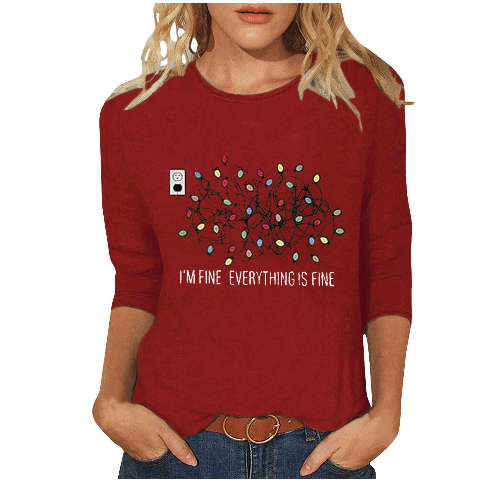 Christmas Shirts for Women Three Fourths Sleeve Round Neck Casual Loose — free download