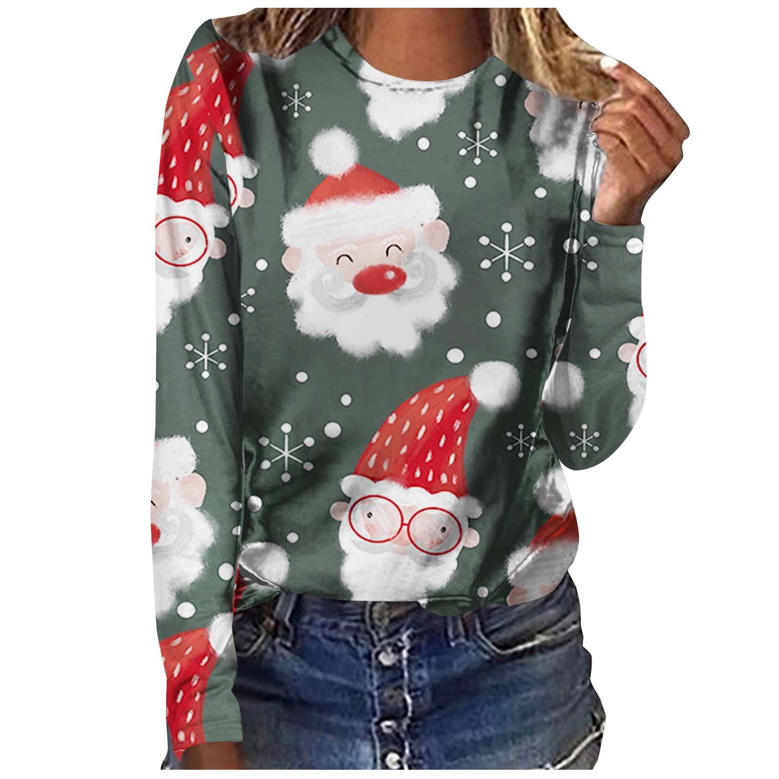 Christmas Shirts for Women, Women's Christmas Crewneck Casual Printed