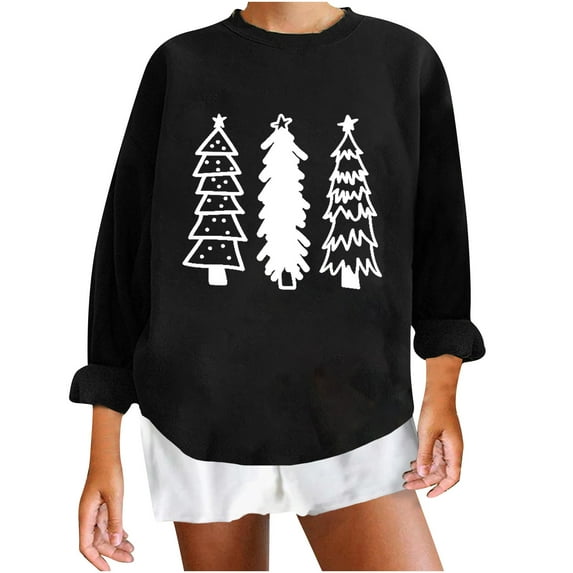 Christmas Shirts for Women Xmas Tree Print Sweatshirt Casual Round Neck Long Sleeve Pullover Holiday Party Pullover pullover hoodie