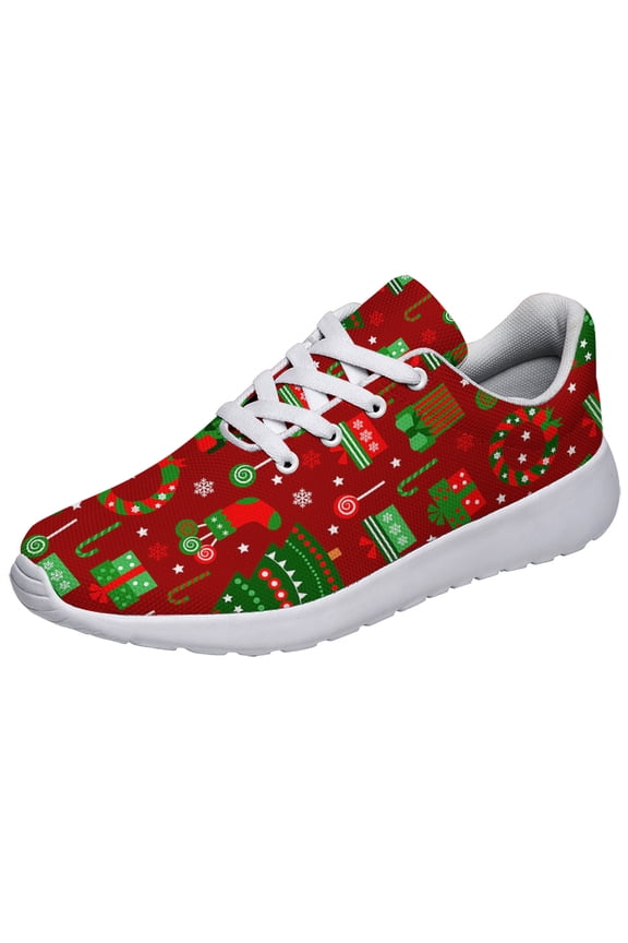 Christmas Shoes Womens Fashion Casual Shoes Mens Breathable Trail Running Sneakers Christmas Gifts for Girl Boy White Size 4