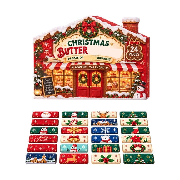Christmas Shop House Advent Calendar with 24Pcs Butter Sticks, 24 Days Countdown Stress Relief Fidget Toy, Surprise Christmas Advent Gift Box for Kids and Adults Holiday Decor