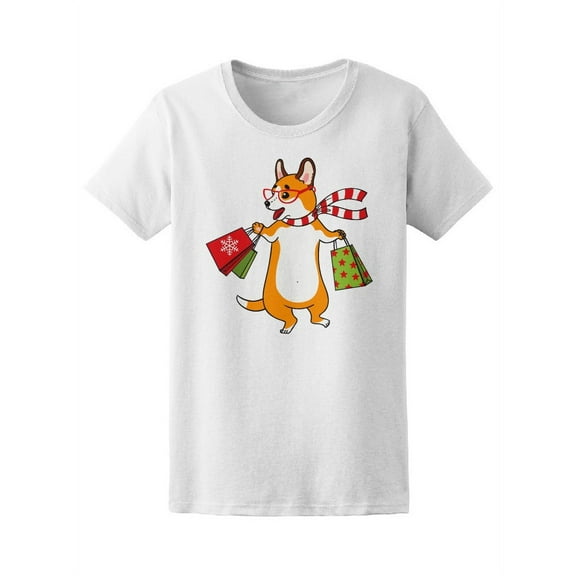 Christmas Shopping Corgi T-Shirt Women -Image by Shutterstock, Female Large