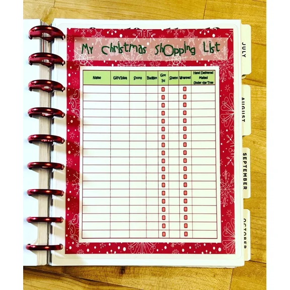 Christmas Shopping List Dashboard For Use With Classic Happy Planner-