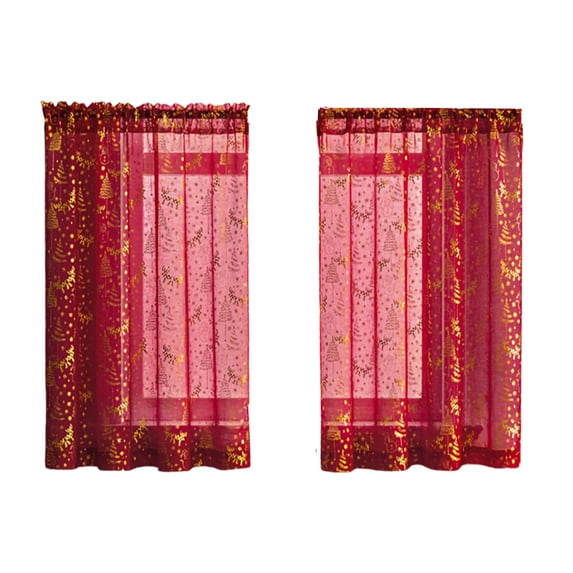 Christmas Short Shower Curtain, Embroidered Holiday Window Curtain for Coffee Shop or Home, Red and Green Polyester Festive Decoration, 25x36.7 Inches