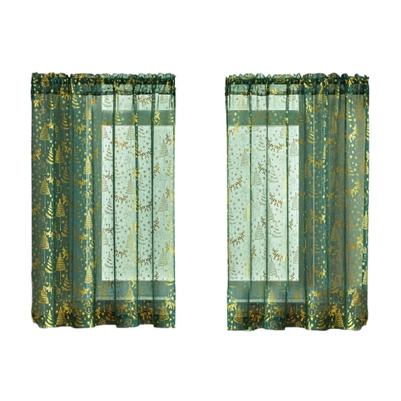 Christmas Short Shower Curtain, Embroidered Holiday Window Curtain for Coffee Shop or Home, Red and Green Polyester Festive Decoration, 25x36.7 Inches
