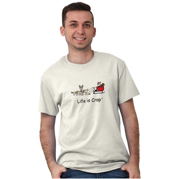 Christmas Short Sleeve T-Shirt Tees Tshirts Life is Crap Reindeer Poop Funny Edgy Gift