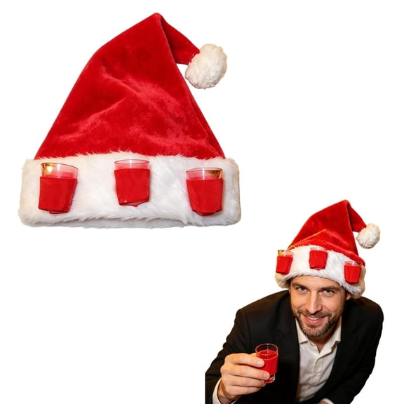 Christmas Shot Glass Santa Hat, 3Cup Drinking Party Hat, Adult