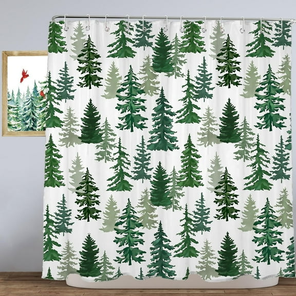 Christmas Shower Curtain, 72"X72" Christmas Tree Shower Curtains for Bathroom, Holiday Xmas Shower Curtain Fabric with Hooks, Farmhouse Christmas Bathroom Decor, Rustic Neutral Winter Bathroom Set