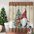 thumbnail image 1 of Christmas Shower Curtain, 72" x 72", Xmas Dwarfs Pine Tree Snowflakes Yellow Wood Grain Waterproof Bathroom Curtain Washable Shower Curtain Set with 12 Hooks, 1 of 6
