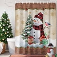 thumbnail image 1 of Christmas Shower Curtain, 72" x 72", Xmas Snowman Pine Tree Snowflakes Wood Grain Gold Waterproof Bathroom Curtain Washable Shower Curtain Set with 12 Hooks, 1 of 6