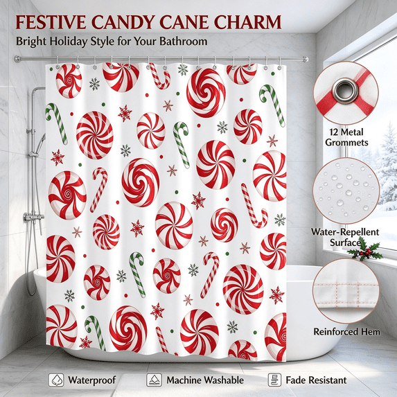 Christmas Shower Curtain Bath Accessories Polyester Mildew Resistant Shower Curtains With Hooks & Waterproof for Christmas Bathroom Decor by MPOISVA