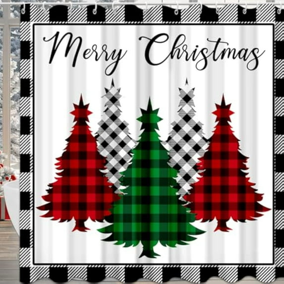 Christmas Shower Curtain for Bathroom, Cute Fabric Xmas Shower Bathtub Window Curtains Sets with 12 Hooks for Kids Waterproof Bathroom Decoration Supplies 72x72in