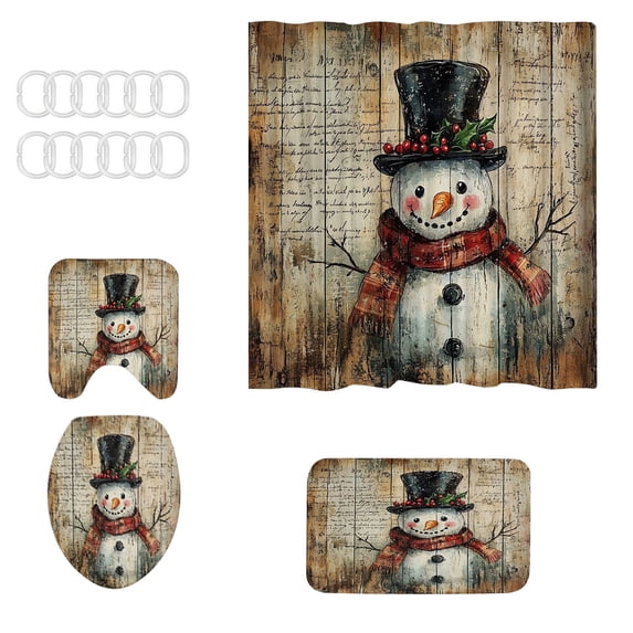 Christmas Shower Curtain Bathroom Set – 4PCS Santa Claus Themed Set with Shower Curtain, Toilet Mat, U-Shaped Rug & Floor Mat – Waterproof Non-Slip Holiday Bathroom Décor
