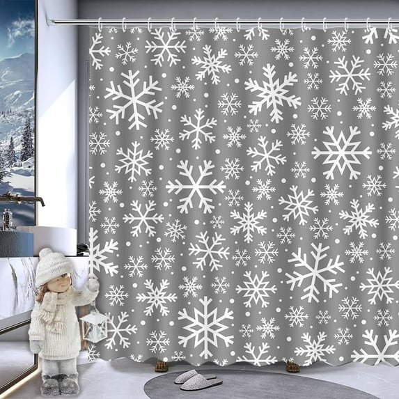 Christmas Shower Curtain for Bathroom Snowflake Shower Curtains Winter Holiday Xmas Home Silver Decorations Waterproof Fabric with 12 Hooks 72x72 Inch
