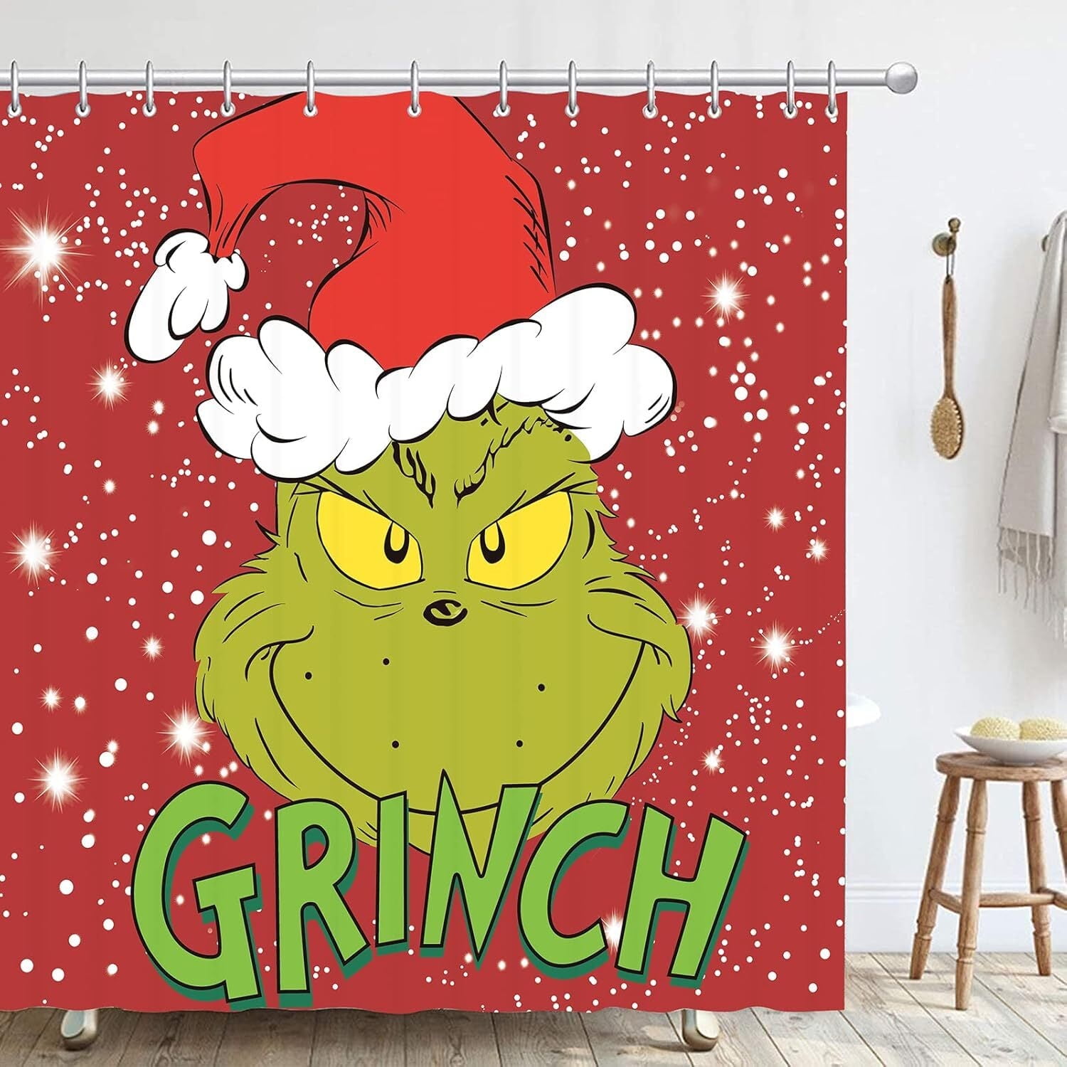 Christmas Shower Curtain for Bathroom Waterproof Decoration with 12 ...