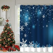 Christmas Shower Curtain, Blue Christmas Snowflakes Shower Curtains for Bathroom Decor, Blue Winter Holiday Shower Curtain, Xmas Funny Glitter Sparkle Fabric Cloth Bath Curtain, 72x72 Inch
