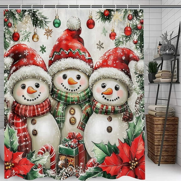 Christmas Shower Curtain, Candy House for Kids Candyland Theme Bathroom Decor Set, Christmas Wonderland Pine Tree Xmas New Year Holiday Shower Curtain for Bathroom Accessories with Hooks, 72X72IN