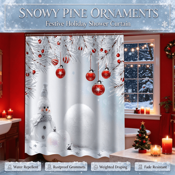 Christmas Shower Curtain Christmas Ball Polyester Mildew Resistant Shower Curtains Waterproof for Christmas Bathroom Decor by MPOISVA