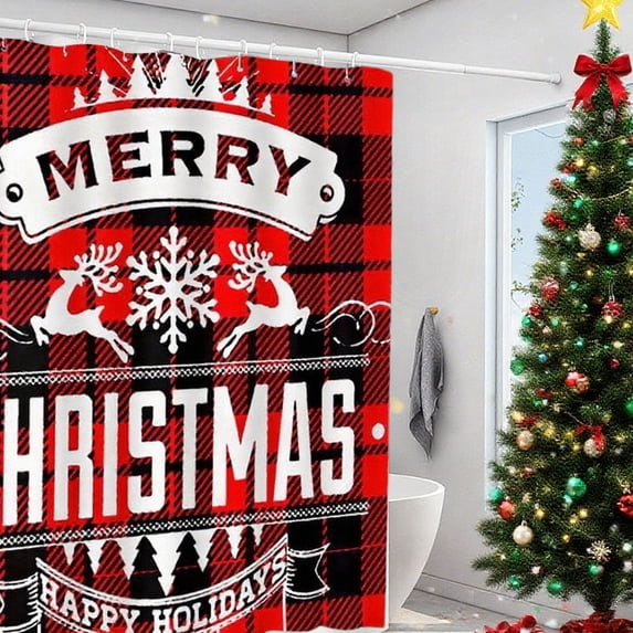 Christmas Shower Curtain Christmas Digital Print Polyester Waterproof Fabric for Bathroom Bathtub Decor with 12 Hooks Christmas Bathroom Decoration by MPOISVA