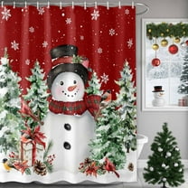 Christmas Shower Curtain Christmas Snowman Shower Curtains for Bathroom Winter Holiday Xmas Decor, Waterproof Polyester Shower Curtain Set with Hooks, Small Stall Long 36" x 72" Snowflake Pine Cone