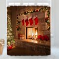 thumbnail image 1 of Christmas Shower Curtain, Christmas Socks Xmas Tree Gift Box Fireplace Bathroom Curtain Bathroom Decoration Bathroom Decor Curtain with 12 Hooks 72x72 Inches, 1 of 5