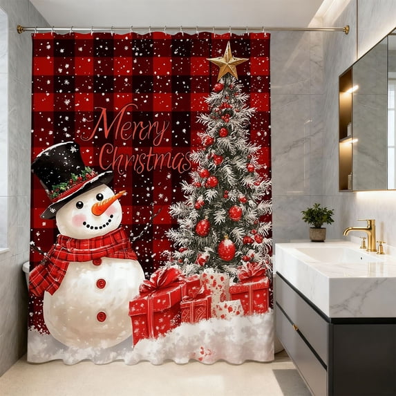Christmas Shower Curtain Christmas Theme Polyester Waterproof Fabric for Bathroom Partition Decor Christmas Bathroom Decoration by MPOISVA