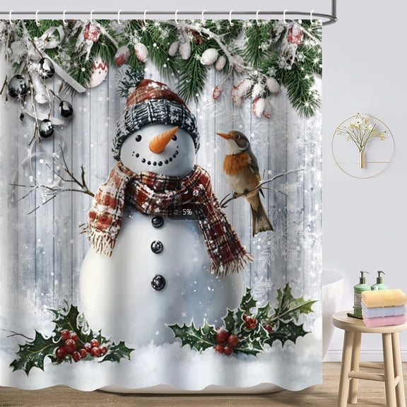Christmas Shower Curtain, Christmas Tree Shower Curtain Set, Winter Shower Curtains for Bathroom, Xmas Tree Snowflake Bathroom Shower Curtain Sets, Shower Curtains Bathroom Decor 72x72 inch