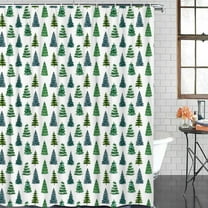 Christmas Shower Curtain Christmas Tree Shower Curtains for Bathroom Decor Green Pine Tree for Christmas Decoration Bath Curtains Sets with Hooks Waterproof 72" W x 84" L