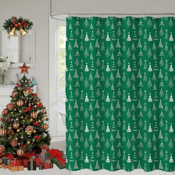 Christmas Shower Curtain, Christmas Tree Shower Curtains for Bathroom, Green Winter Holiday Shower Curtain for Bathroom Decor, Merry Christmas Xmas Pine Fabric Cloth Bath Curtain, 72 x 72 Inch